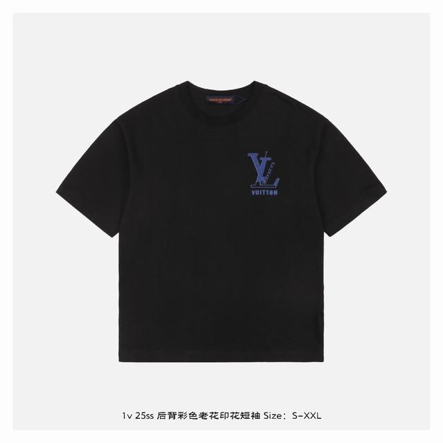 Lv 25Ss Short-sleeved shirt with colorful old flower print on the back The fabri