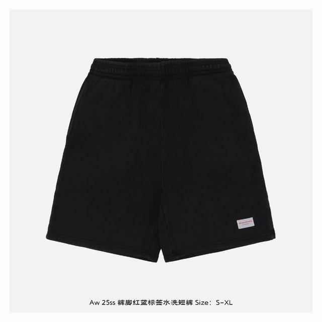 Alexander Wang 25Ss washed shorts with red and blue labels on the hems Inspired