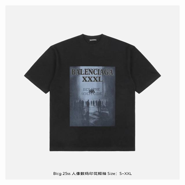 Balenciaga 25Ss portrait digital printed short-sleeve The fabric is made of 230g