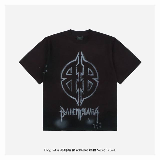 Balenciaga 24Ss Gothic Shield Double B Printed Short Sleeve uses specific heavy