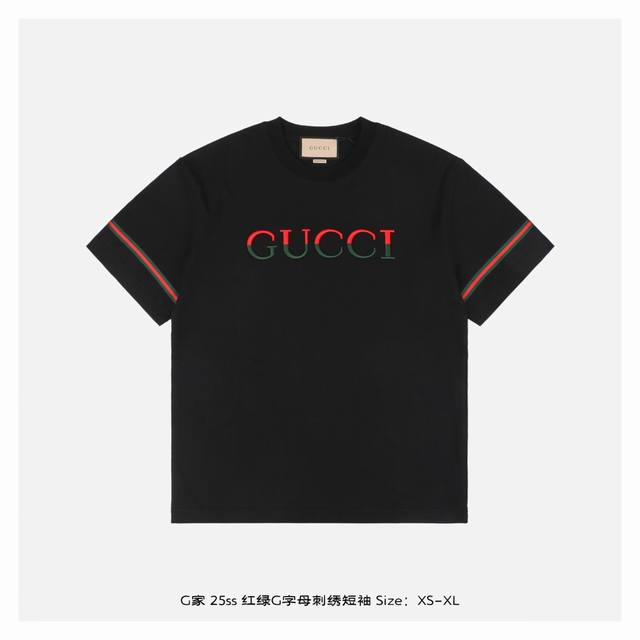 Gucci 25Ss red and green G letter embroidered short sleeves The fabric is made o