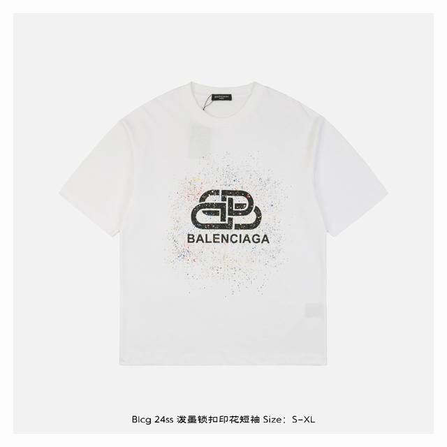 Balenciaga 24Ss ink-splashed lock print short-sleeves The fabric is made of 230g