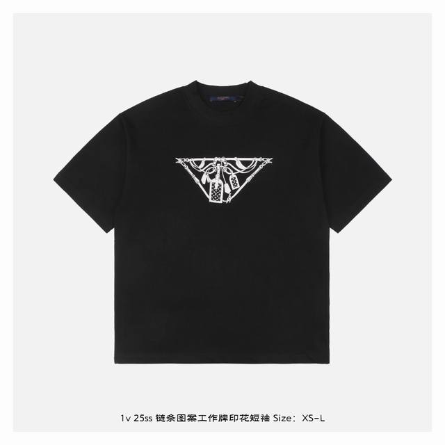 Lv 25Ss chain pattern work card printed short sleeves The fabric is made of 230g