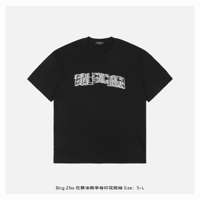 Balenciaga 25Ss Paris graffiti letter print short sleeves The fabric is made of