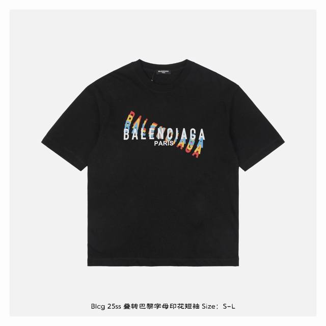 Balenciaga 25Ss overlapped Paris letter print short sleeves The fabric is made o