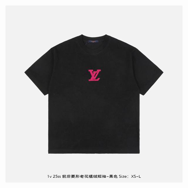 Lv 25Ss Front and back diamond old flower flocked short sleeves - black The fabr