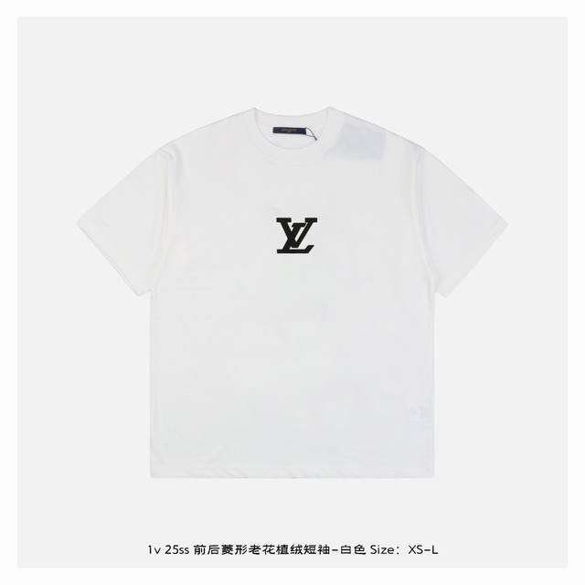 Lv 25Ss front and back diamond old flower flocked short sleeves - white The fabr