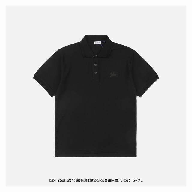 Burberry 25Ss Warhorse Logo Embroidered Polo Short Sleeve - Black Cotton Piqu