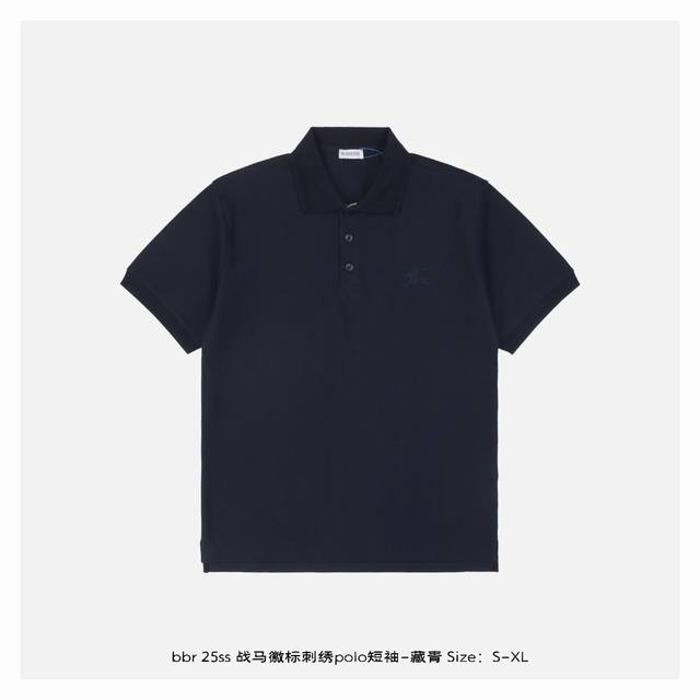 Burberry 25Ss Warhorse Logo Embroidered Polo Short Sleeve - Navy Cotton Piqu