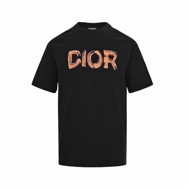 Dior 25Ss hand-painted letter print short sleeves The fabric is made of customiz