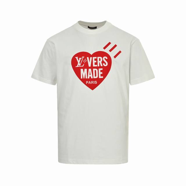 Louis Vuitton 25Ss Heart Flocking Print Short Sleeve Customized Yb Original Cott