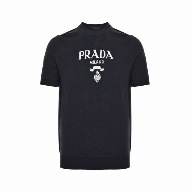 Prada 25Ss Classic Logo Jacquard Knitted Short Sleeves Color-dyed wool, Pa class