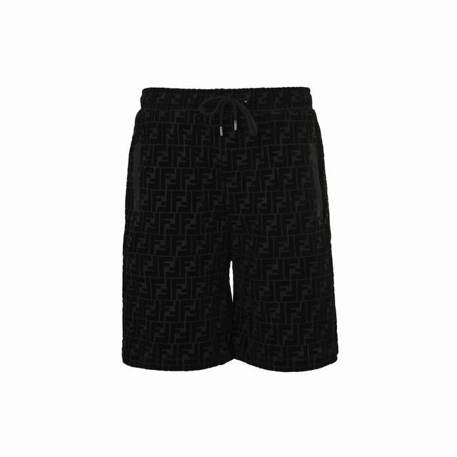 Fendi 23Ss Ff flocked shorts The fabric is made of black cotton double-piqu