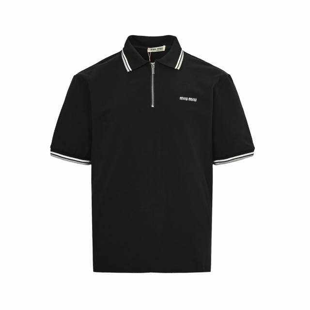 Miu Miu 25Ss Half-zip Logo Embroidered Polo Short Sleeves Custom-made imitation