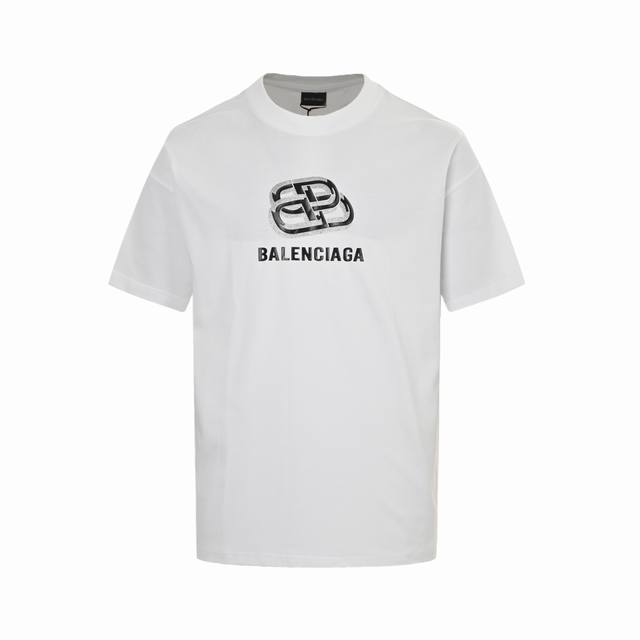 Balenciaga 25Ss lock silver hot glue letter short sleeves The fabric is made of