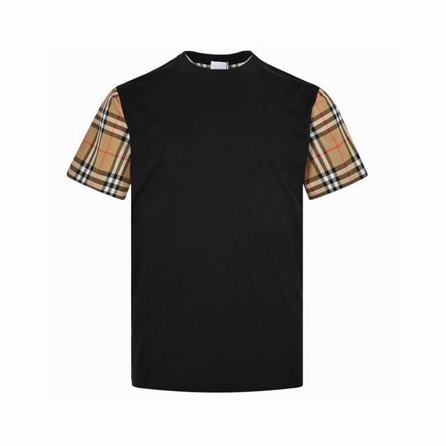 Burberry Summer new classic plaid sleeves stitching round neck short-sleeved T-s