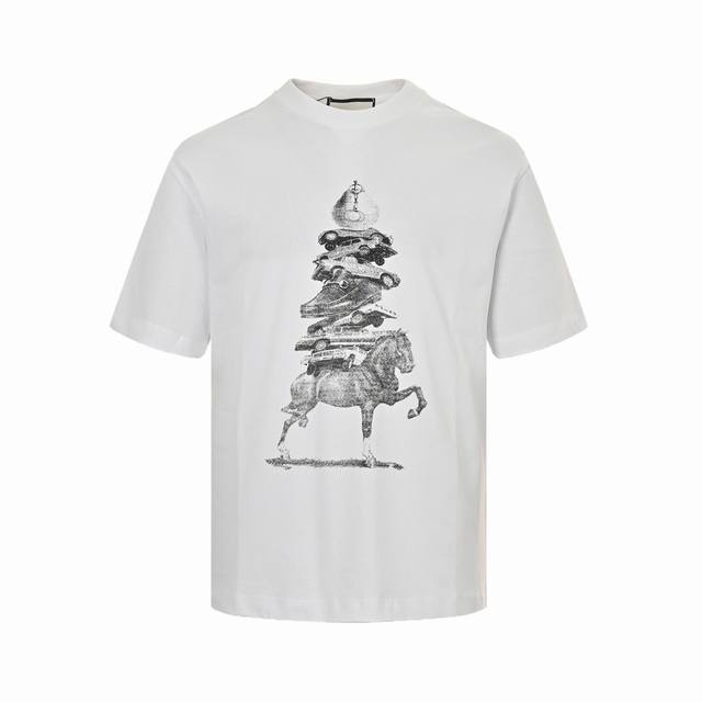 Gucci 24Ss Horse Tower Printed Short Sleeves Standard digital direct printing te