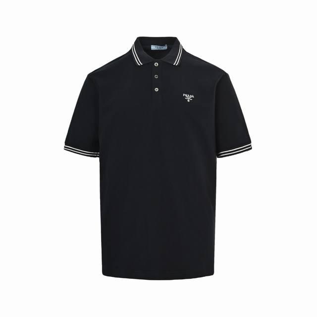 Prada 25Ss Logo Embroidered Polo Short Sleeves Custom-made imitation cotton fabr