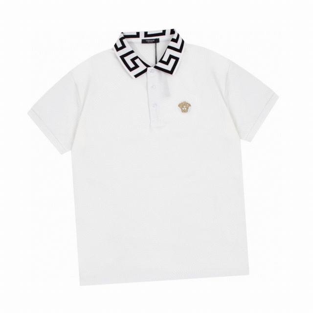 Versace Summer new style golden old man head embroidered lapel short-sleeved Pol