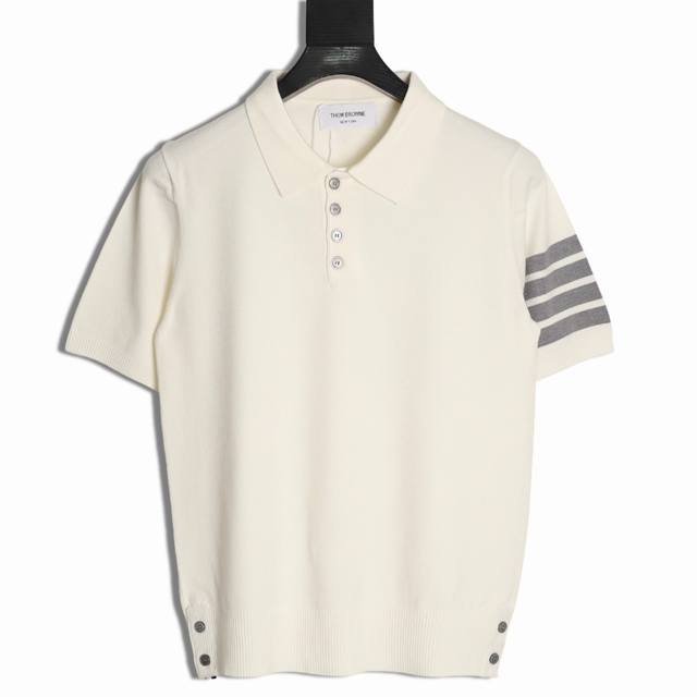 Thom Browne Tb knitted four-bar Polo short-sleeved T-shirt High-count wool, thin