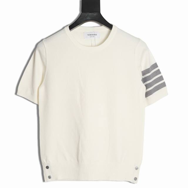 Thom Browne Tb knitted four-bar round neck short-sleeved T-shirt High-count wool