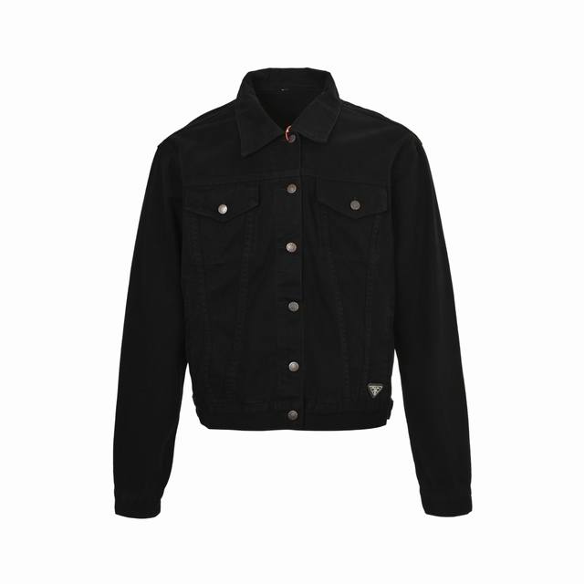 Prada 25Ss denim jacket with triangle logo on the hem Customized high-density ph