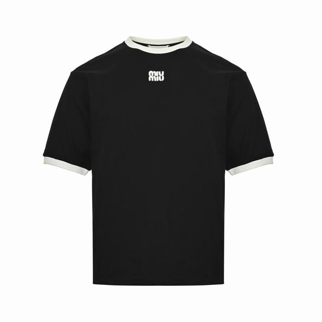 Miu Miu 25Ss patchwork embroidered letters color-blocked short sleeves The origi
