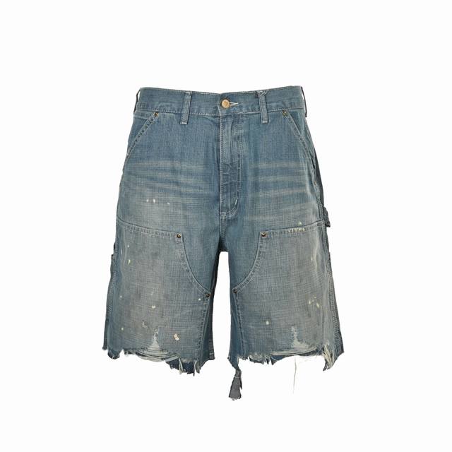 Saint Michael 25Ss ink-splashed raw-edge lumberjack denim shorts Made of 430g 10
