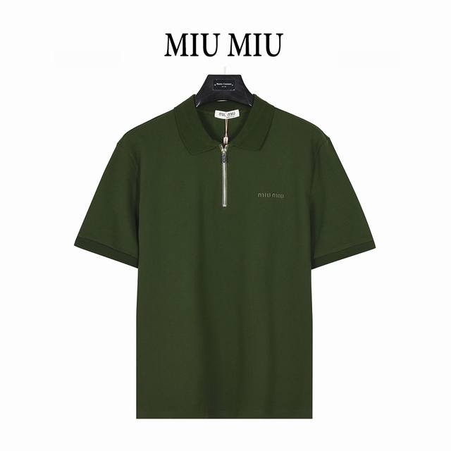 Miumiu 25Ss Half-zip Logo Letters Embroidered Short-sleeved Polo Shirt Custom-ma