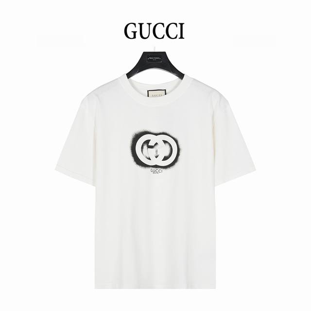 Gucci 25Ss double G ghost inkjet print short-sleeved T-shirt The fabric has been