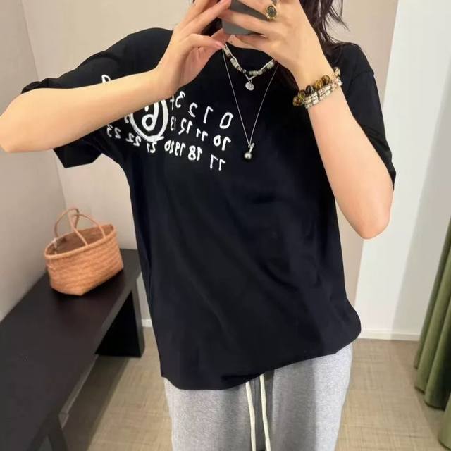 High version Maisonmargiela Mm6 digital printed short sleeves, unisex. Full of h