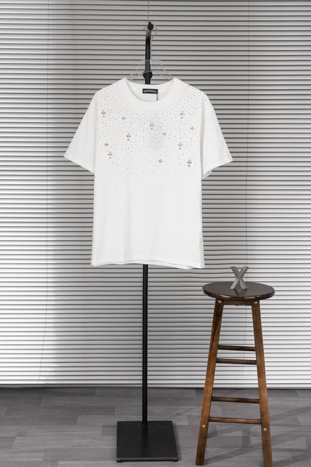 High version Chrome Hearts cross rhinestone short sleeves, unisex. Made of smoot
