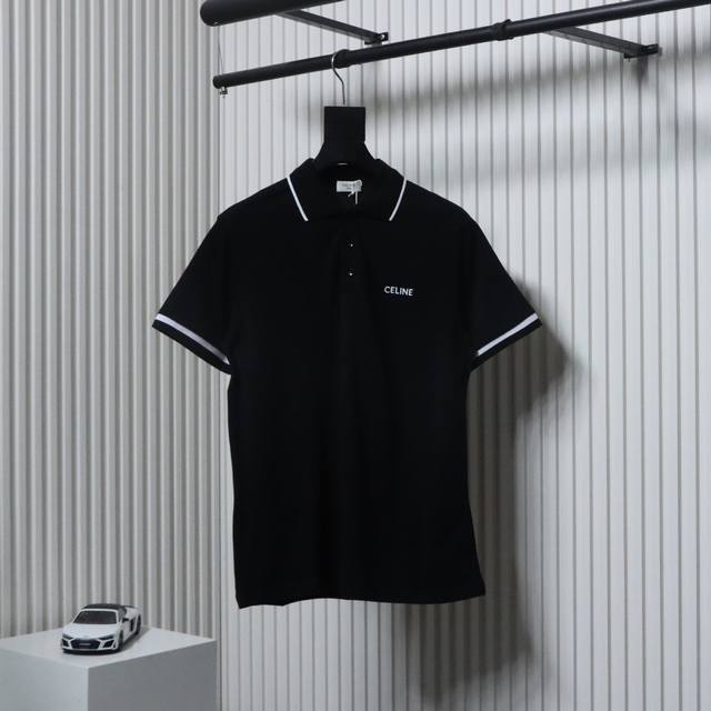 Celine classic embroidered small logo Polo short sleeves are made of 220G specia