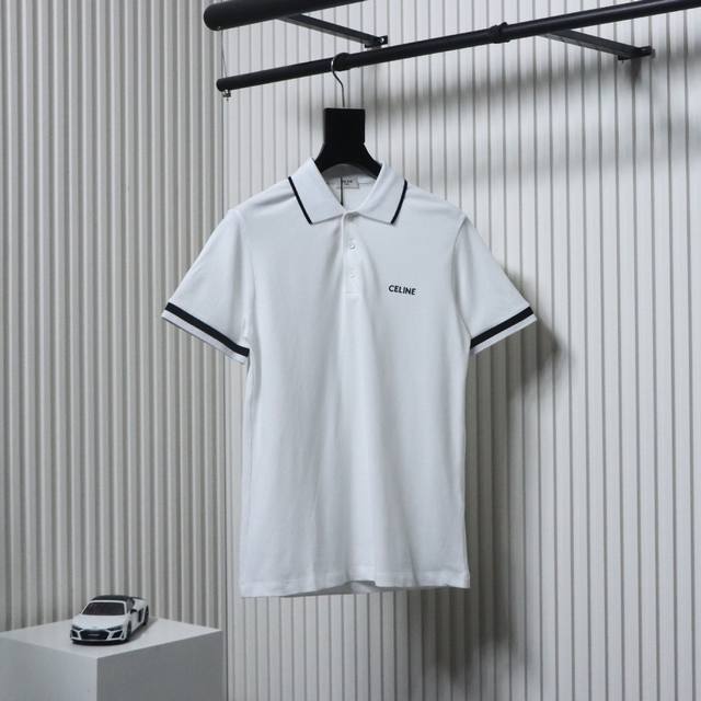 Celine classic embroidered small logo Polo short sleeves are made of 220G specia