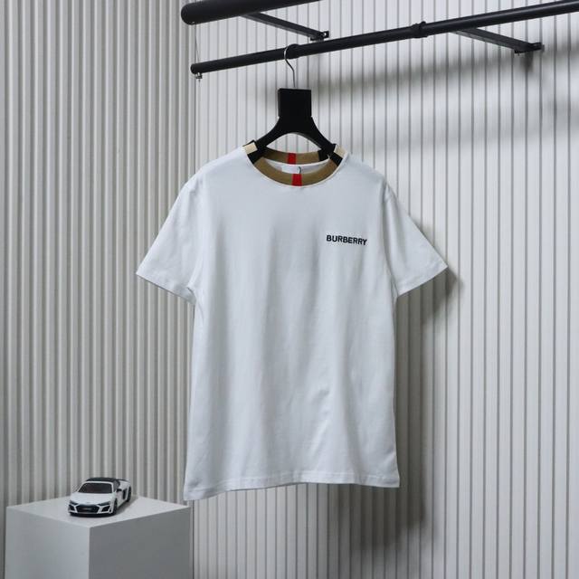 Burberry checkered collar embroidered logo short sleeves are made of 260g double