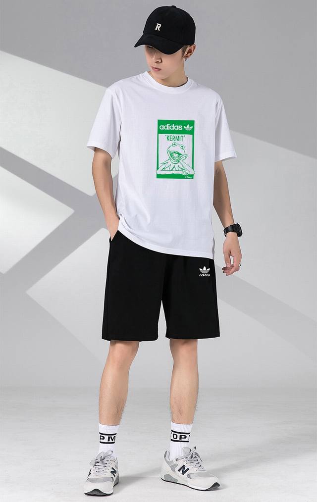 Adidas casual couple short-sleeved shorts sports suit, both men and women can ea