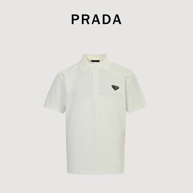 Prada 25Ss short-sleeved Polo shirt with metal triangle label and silver hot let