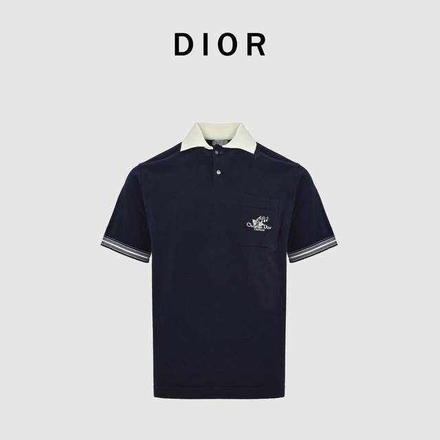 Dior Cd Lily of the Valley Embroidered Pocket Knitted Short Sleeve Polo Shirt Au