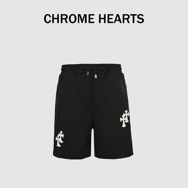 Chrome Hearts 25Ss Embroidered White Label Cross Shorts Hand-cranked custom leat