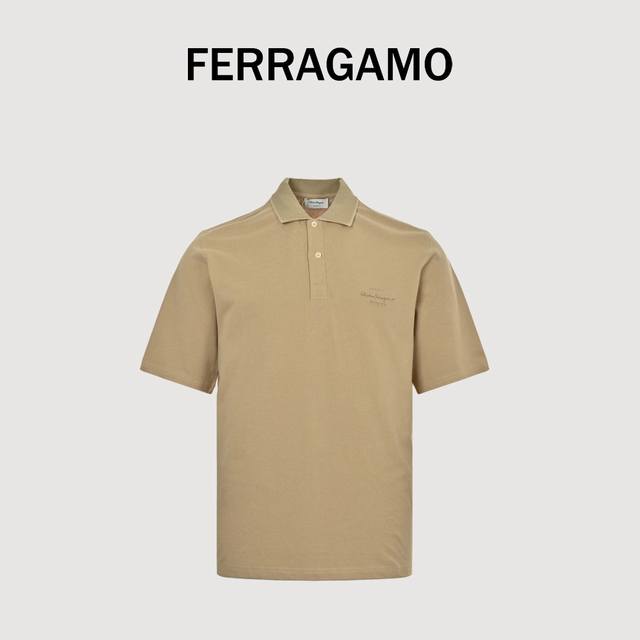 Ferragamo 24Ss Chest Embroidered Letters Polo Short Sleeve Custom-made 100% mesh