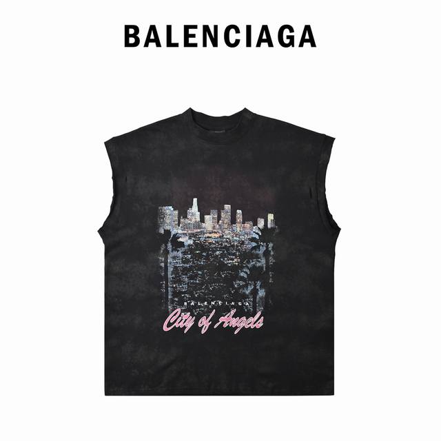 Balenciaga 25Ss urban night scene print vest short sleeves Originally purchased