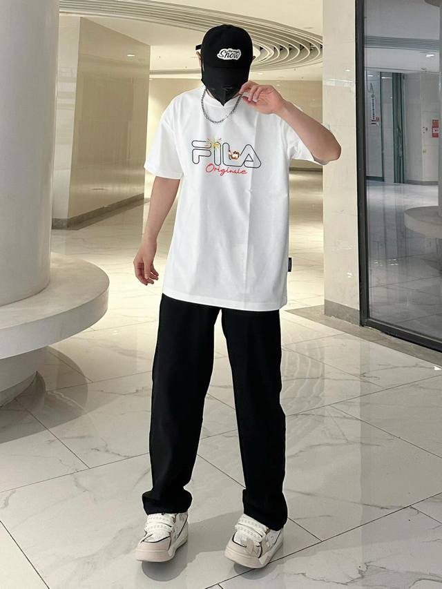 Fila spring and summer new pattern print casual loose couple short-sleeved T-shi