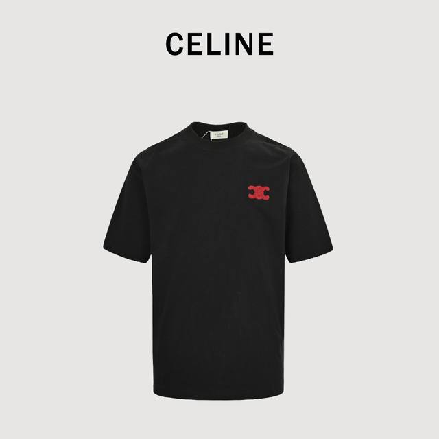 Celine 25Ss flocked embroidered Arc de Triomphe logo short-sleeved T-shirt Custo