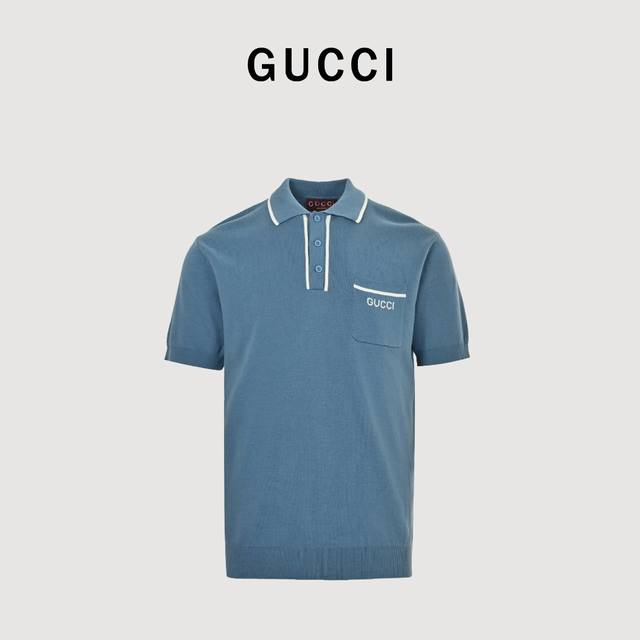 Gucci New Style Shirt Contrast Collar Embroidered Logo Knitted Polo Short Sleeve