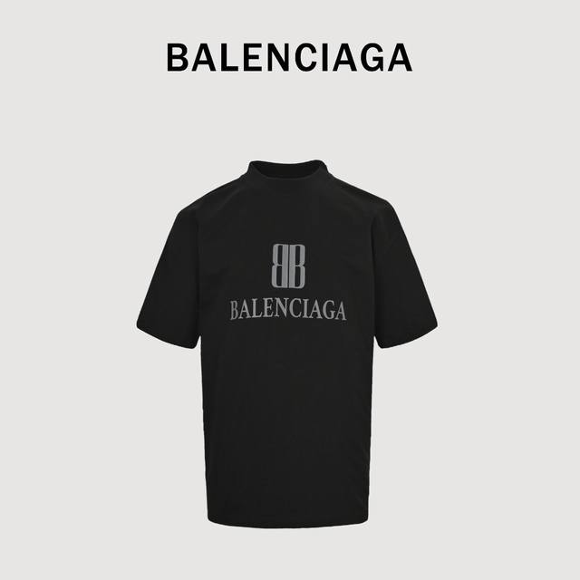 Balenciaga double B letter print round neck short sleeves uses double yarn plain