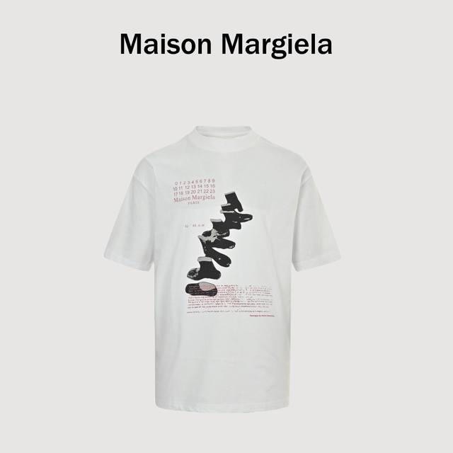 Maison Margiela 25Ss boot print short-sleeved T-shirt Fabric is custom-woven and
