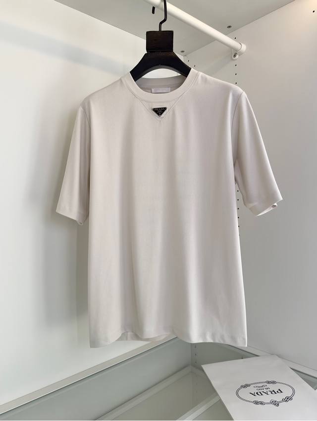 Pr**A classic logo triangle embellishment slightly wide round neck short-sleeved