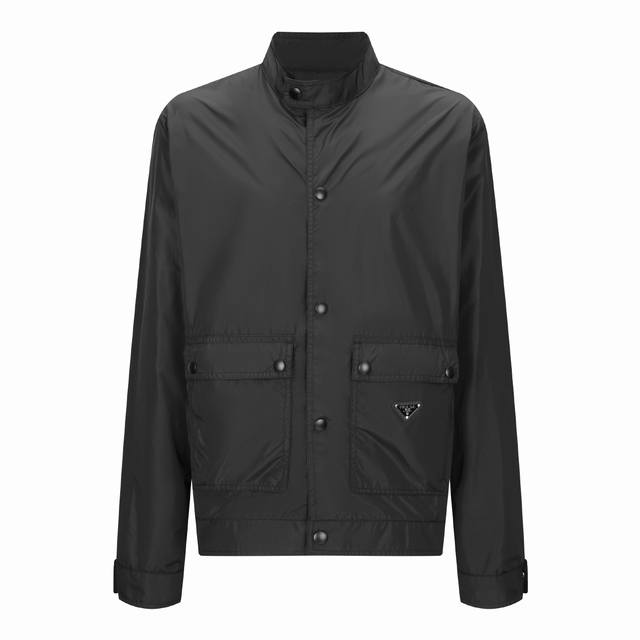 Exclusive supply of Pra nylon high collar button trench coat The fabric is 60s 1