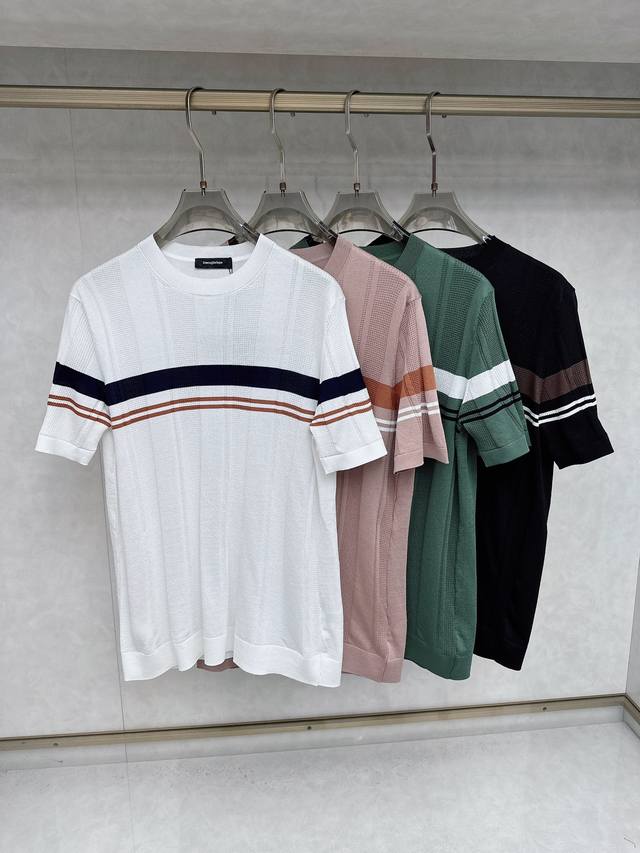 Zegna 2025 high-end Tencel round short-sleeved sweater solid color simple style