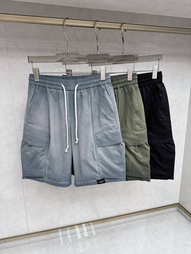 Balenciaga 2025Ss multi-pocket loose work shorts, drawstring versatile men's cas